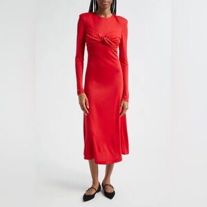 FARM Rio Long Sleeve Red Midi Dress